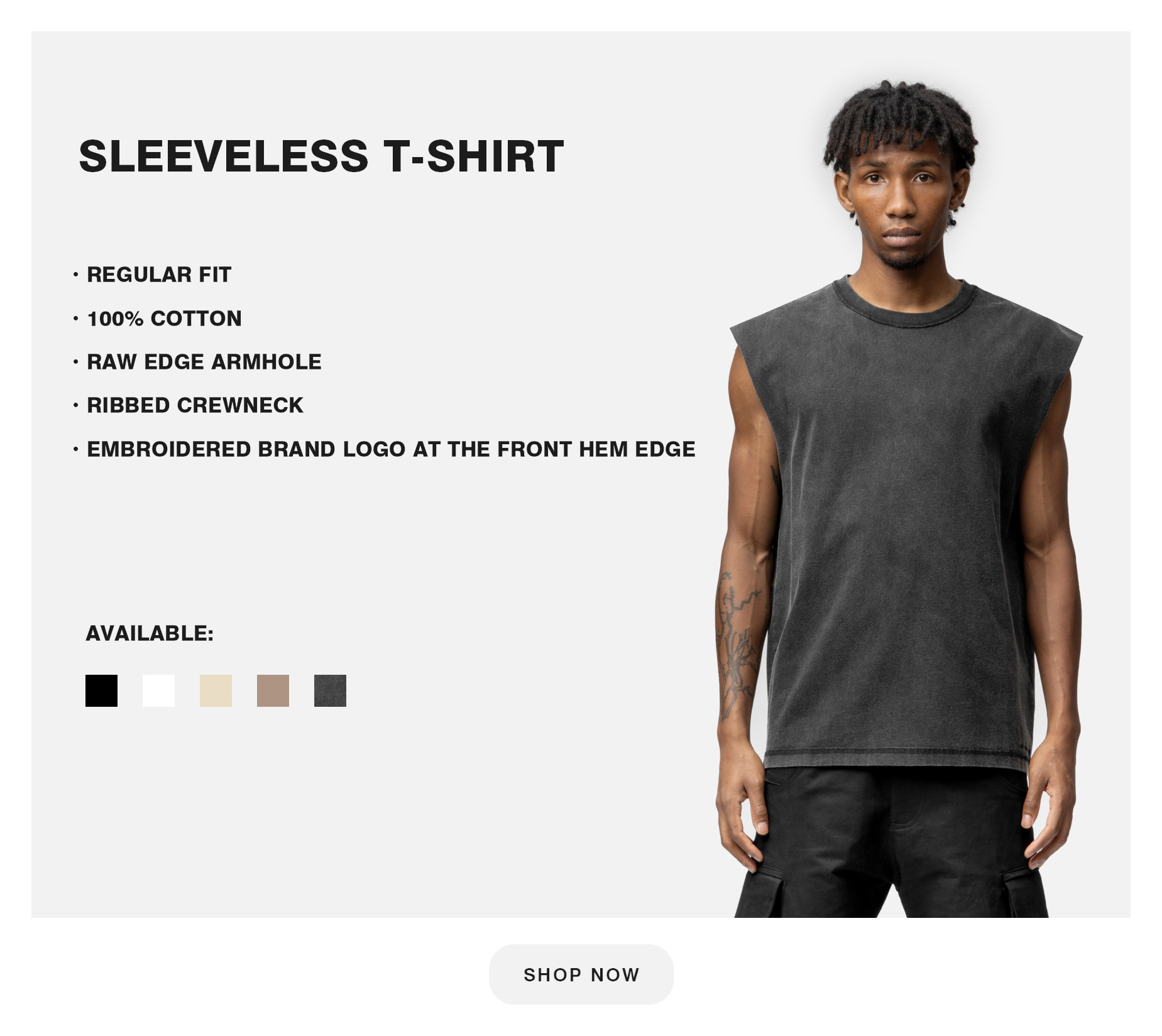 Sleeveless T-Shirt Wash-Black